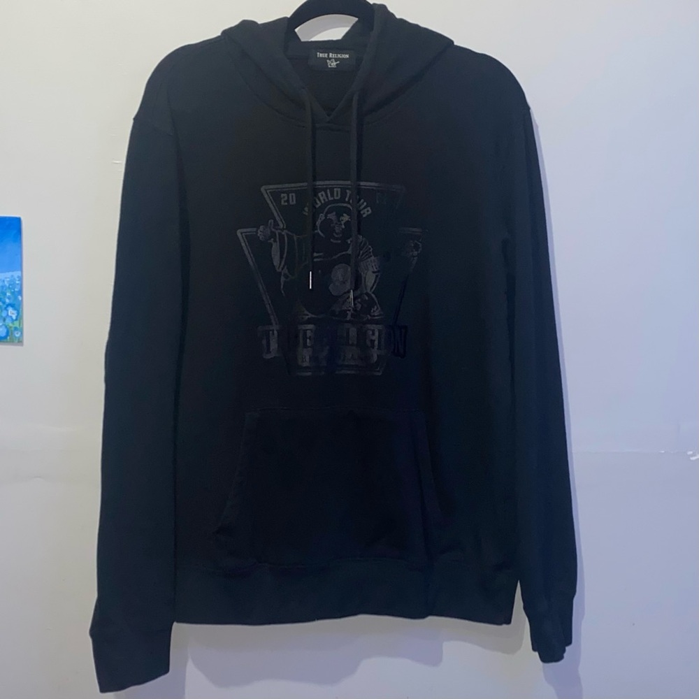 True Religion Foil Buddha Logo Pullover Hoodie - Black - Mens Sz XL